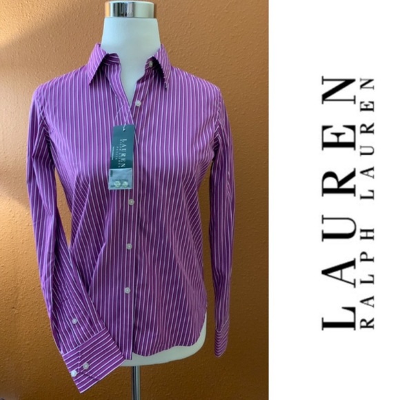 Ralph Lauren Purple Stripe Button Down Shirt - Picture 2 of 5